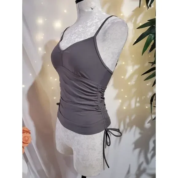 PrAna Moorea Ruched Tankini Swim Top Womens Size XS Side Tie Gray Adjustable - Picture 2 of 9